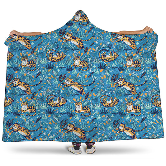 Cartoon Tiger Pattern Print Hooded Blanket