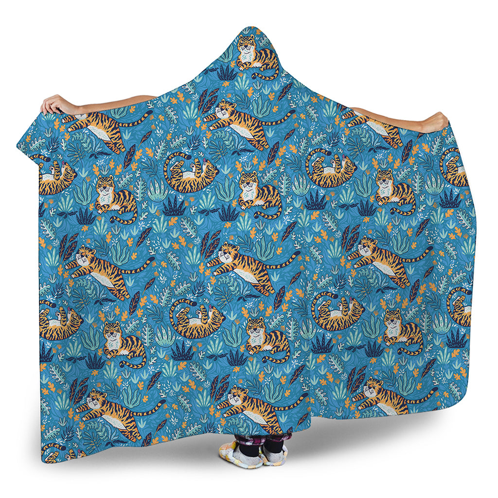 Cartoon Tiger Pattern Print Hooded Blanket