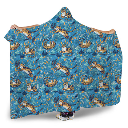 Cartoon Tiger Pattern Print Hooded Blanket