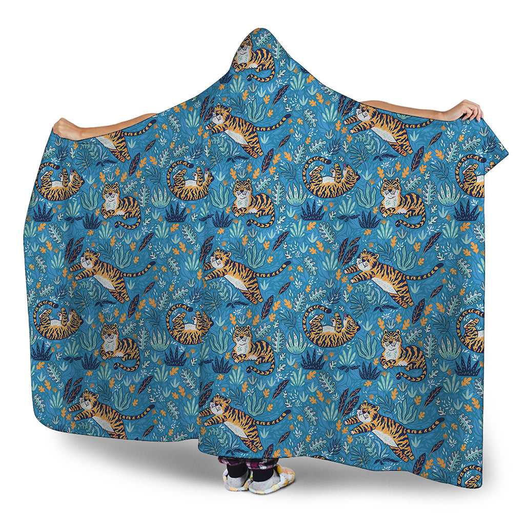 Cartoon Tiger Pattern Print Hooded Blanket