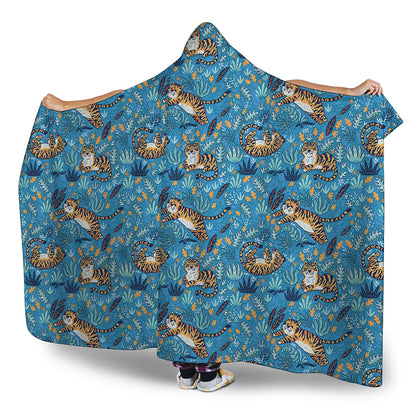 Cartoon Tiger Pattern Print Hooded Blanket