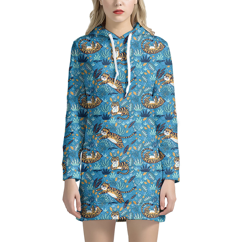 Cartoon Tiger Pattern Print Hoodie Dress