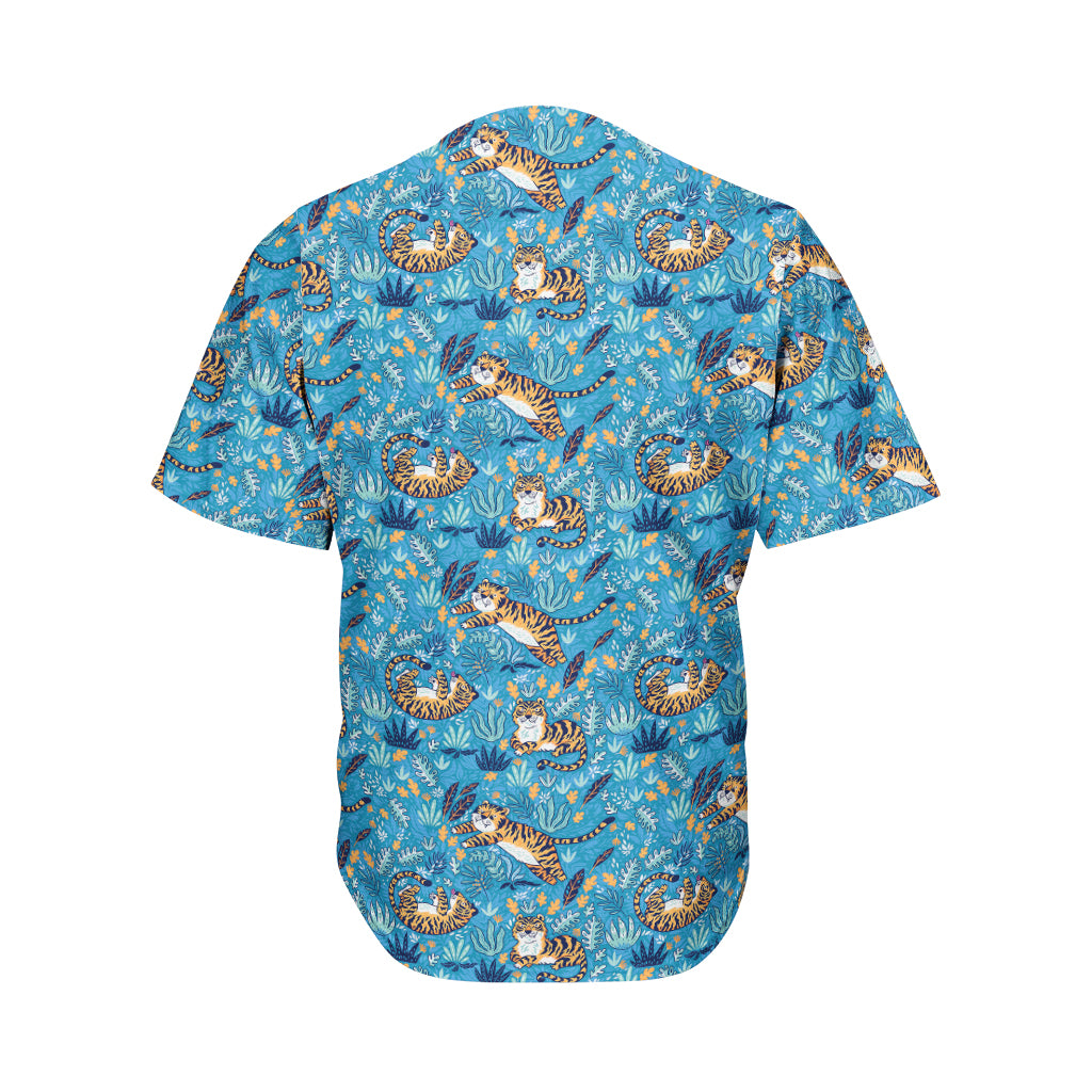 Cartoon Tiger Pattern Print Men's Baseball Jersey