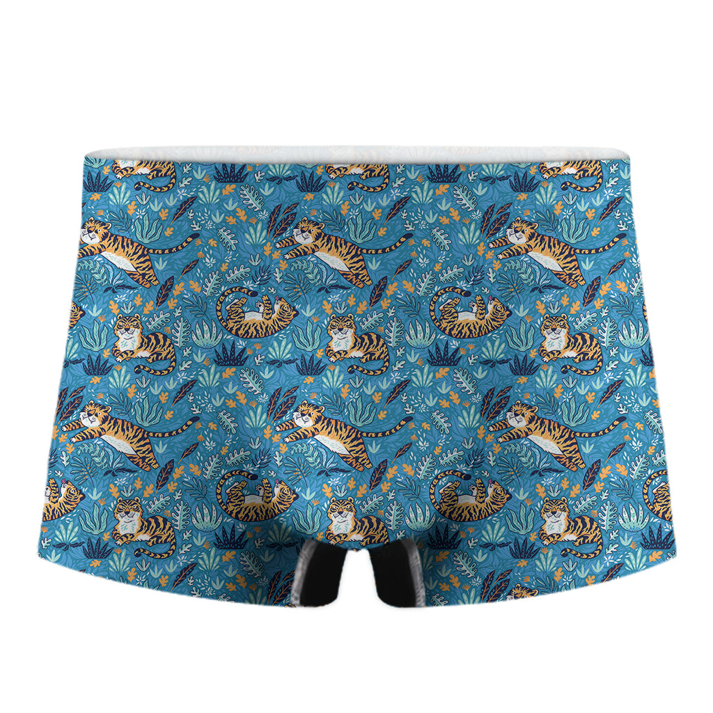 Cartoon Tiger Pattern Print Men's Boxer Briefs