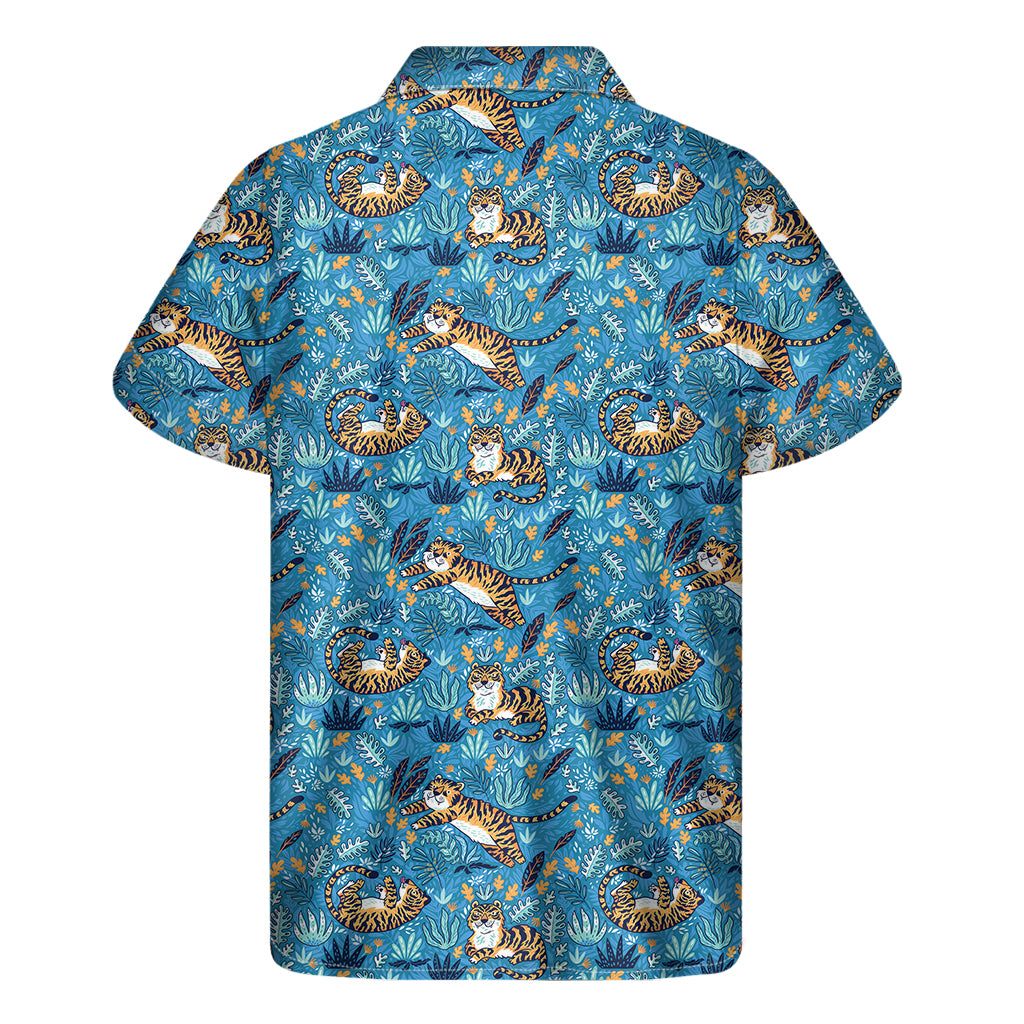 Cartoon Tiger Pattern Print Men's Short Sleeve Shirt