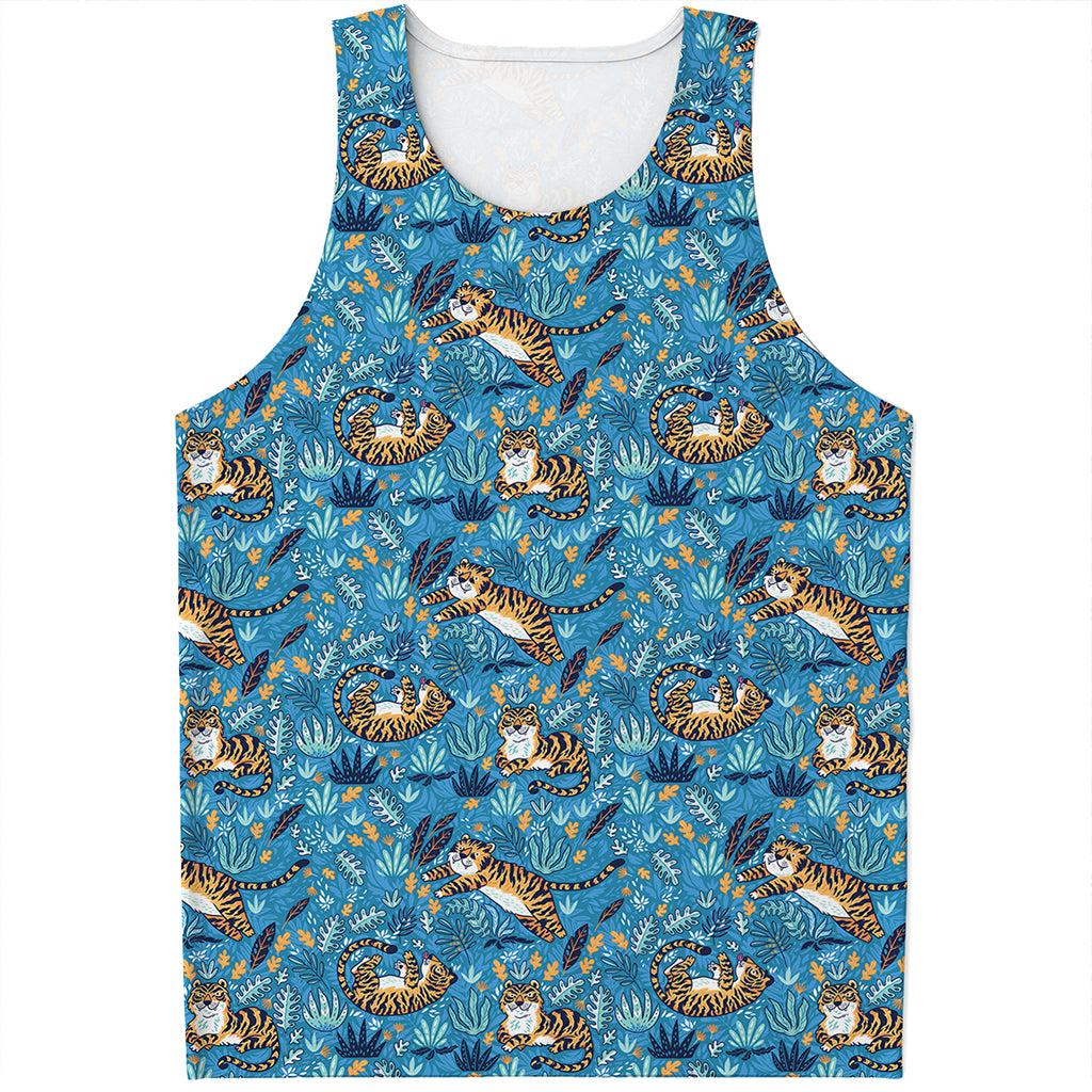 Cartoon Tiger Pattern Print Men's Tank Top