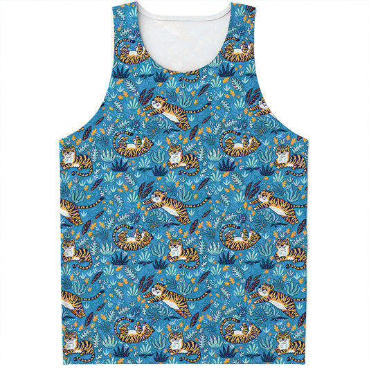 Cartoon Tiger Pattern Print Men's Tank Top