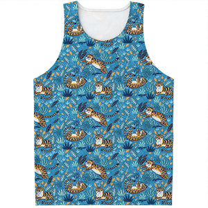 Cartoon Tiger Pattern Print Men's Tank Top