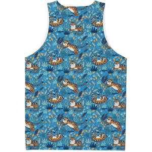 Cartoon Tiger Pattern Print Men's Tank Top