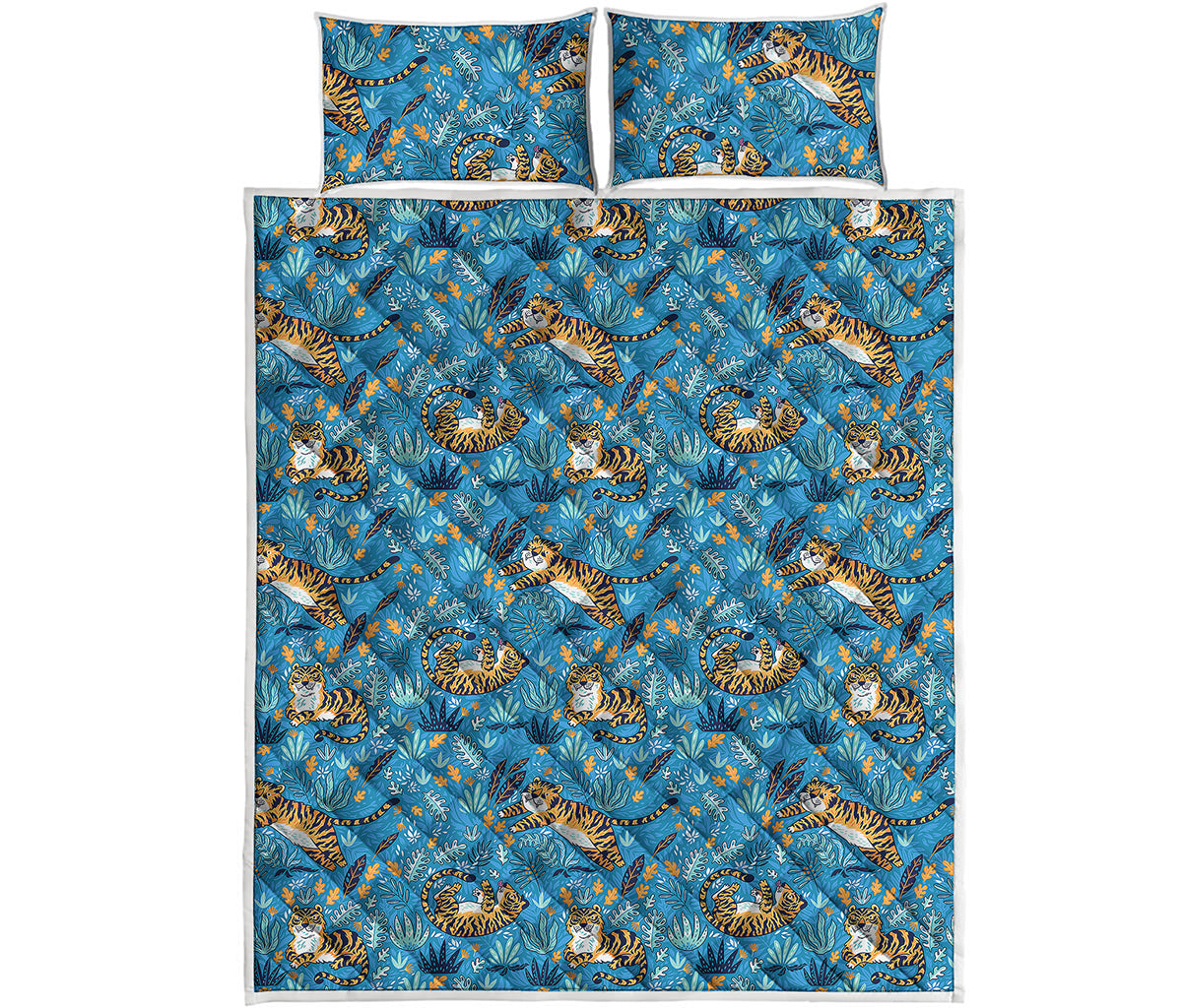 Cartoon Tiger Pattern Print Quilt Bed Set