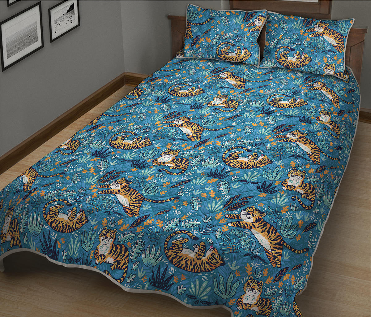 Cartoon Tiger Pattern Print Quilt Bed Set