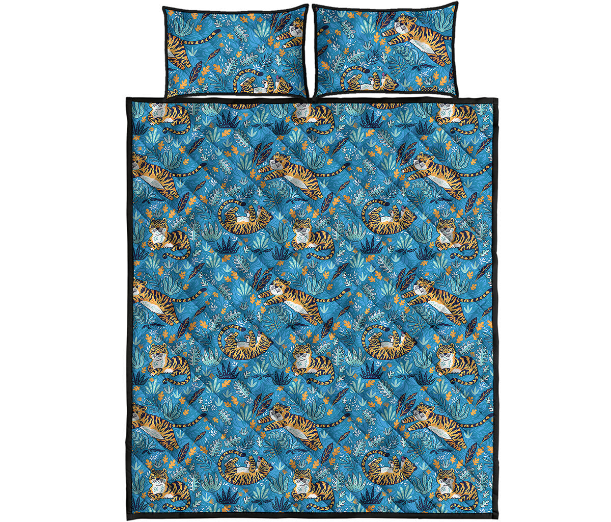 Cartoon Tiger Pattern Print Quilt Bed Set