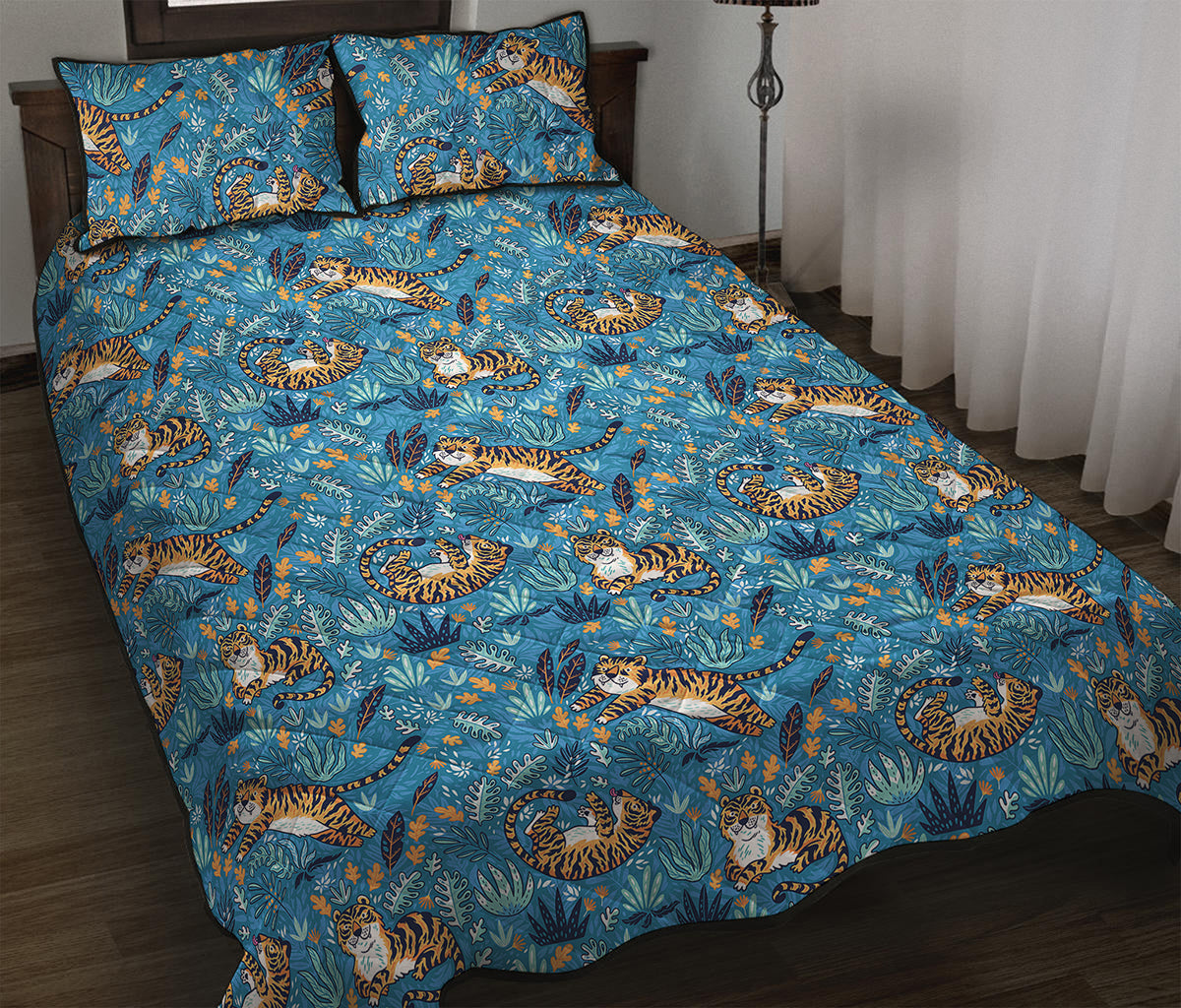 Cartoon Tiger Pattern Print Quilt Bed Set