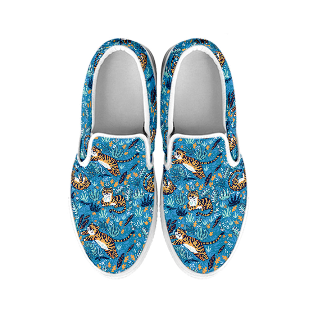 Cartoon Tiger Pattern Print White Slip On Shoes