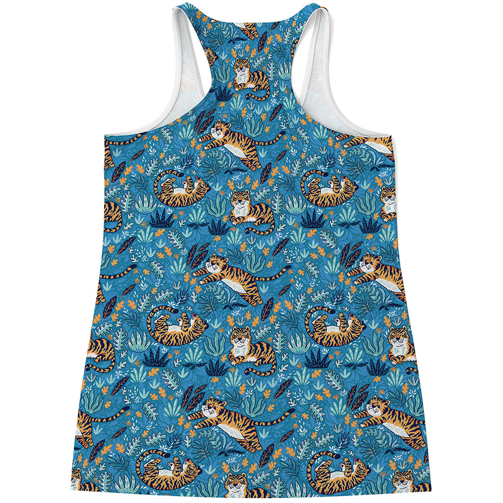 Cartoon Tiger Pattern Print Women's Racerback Tank Top