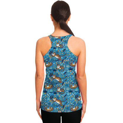 Cartoon Tiger Pattern Print Women's Racerback Tank Top