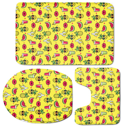 Cartoon Tropical Pattern Print 3 Piece Bath Mat Set