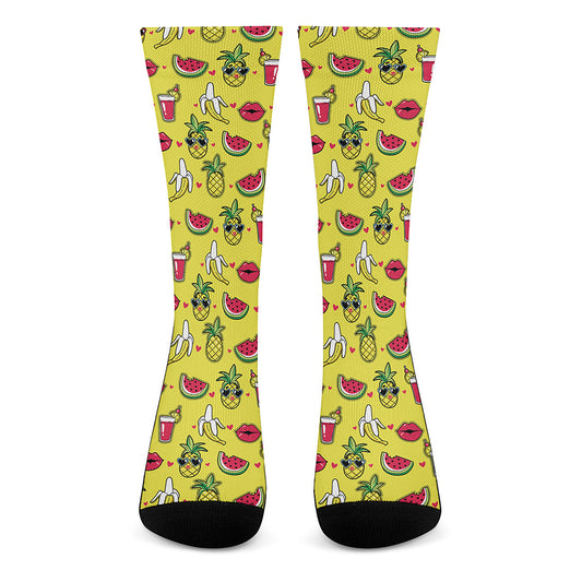 Cartoon Tropical Pattern Print Crew Socks