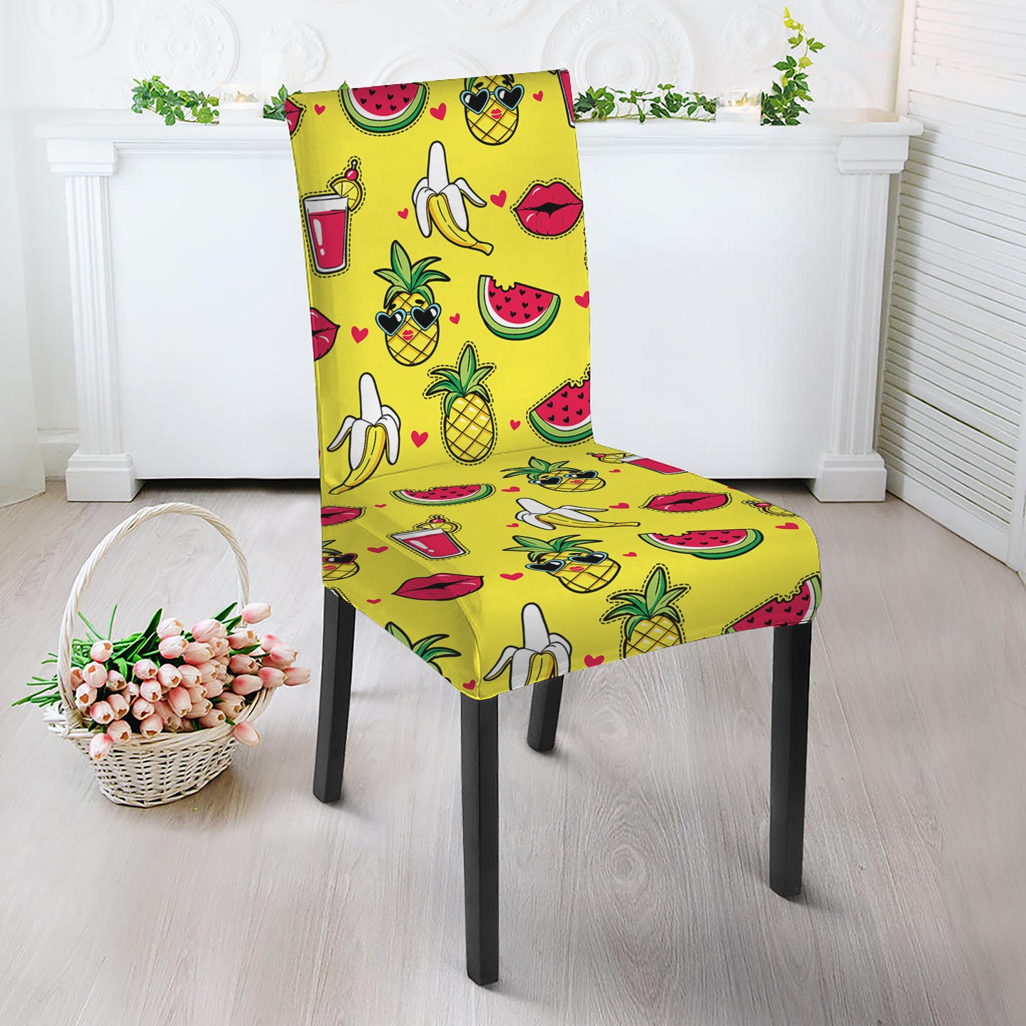 Cartoon Tropical Pattern Print Dining Chair Slipcover