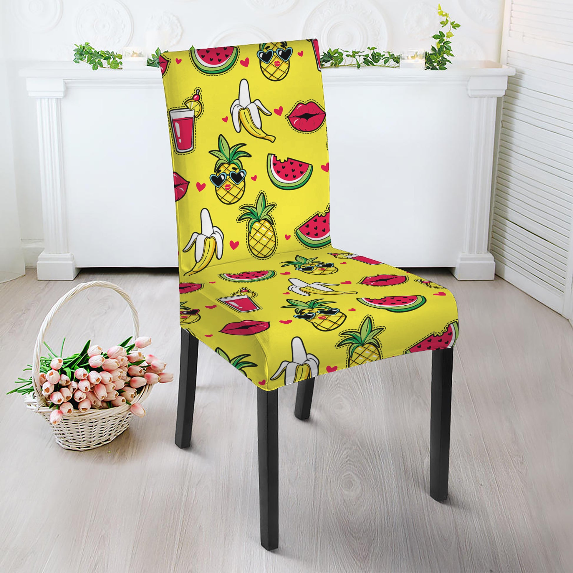 Cartoon Tropical Pattern Print Dining Chair Slipcover