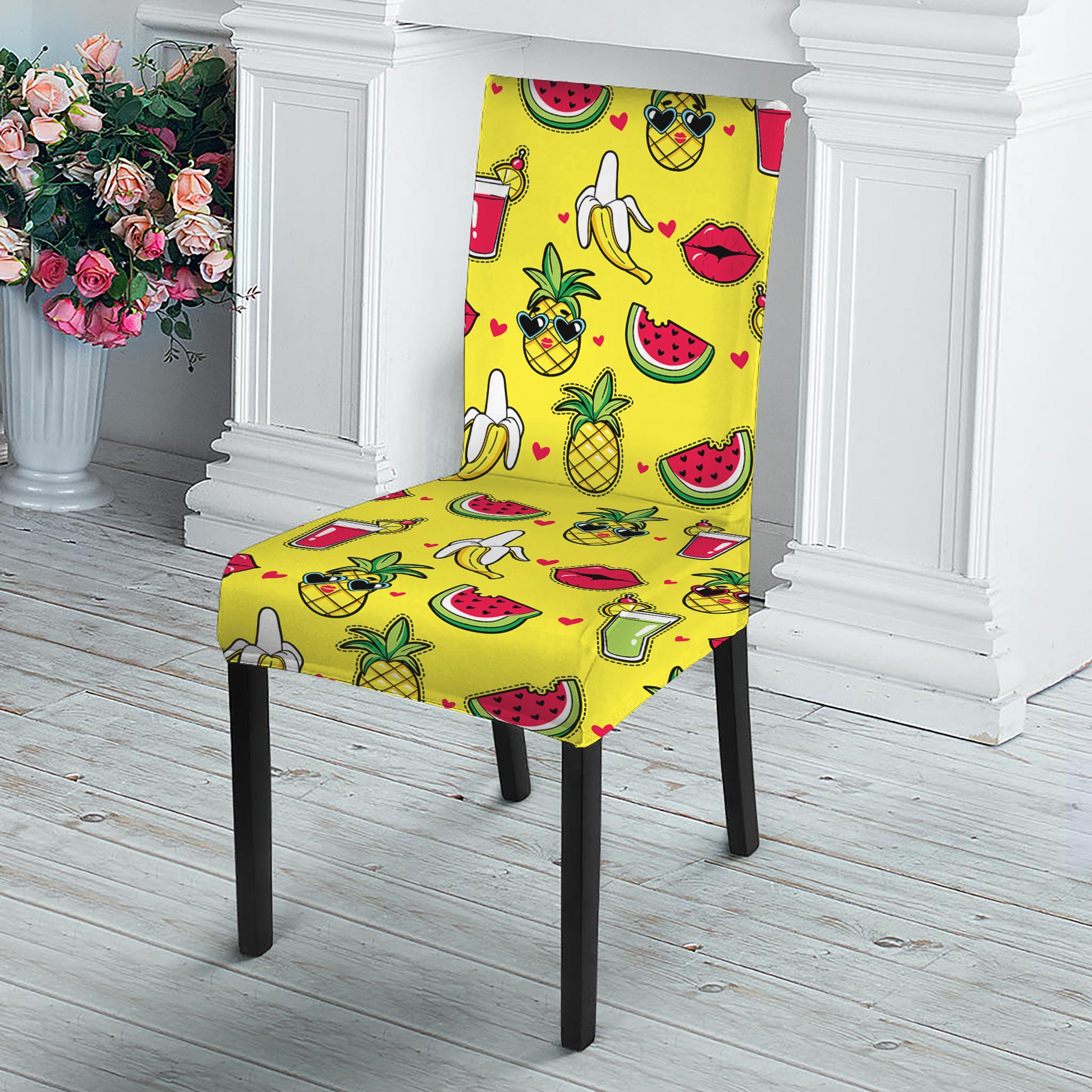 Cartoon Tropical Pattern Print Dining Chair Slipcover
