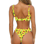 Cartoon Tropical Pattern Print Front Bow Tie Bikini