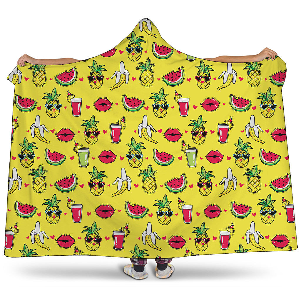 Cartoon Tropical Pattern Print Hooded Blanket