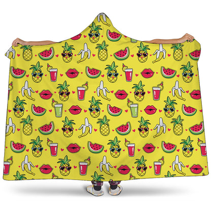Cartoon Tropical Pattern Print Hooded Blanket
