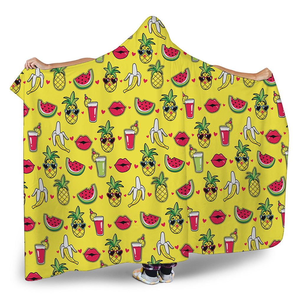 Cartoon Tropical Pattern Print Hooded Blanket