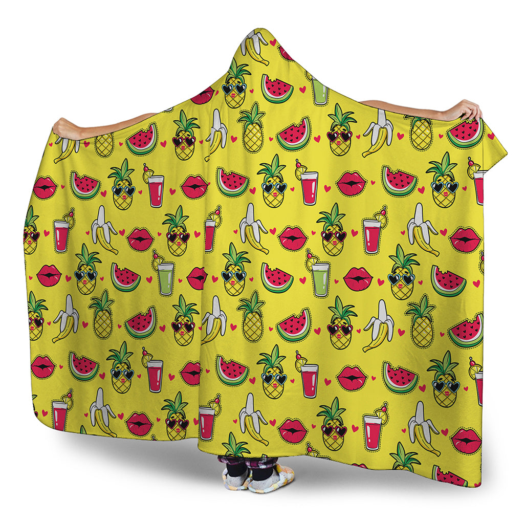 Cartoon Tropical Pattern Print Hooded Blanket