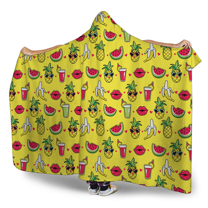 Cartoon Tropical Pattern Print Hooded Blanket