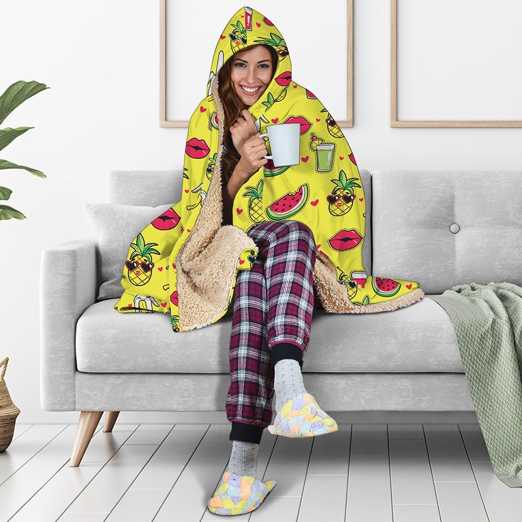 Cartoon Tropical Pattern Print Hooded Blanket