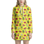 Cartoon Tropical Pattern Print Hoodie Dress