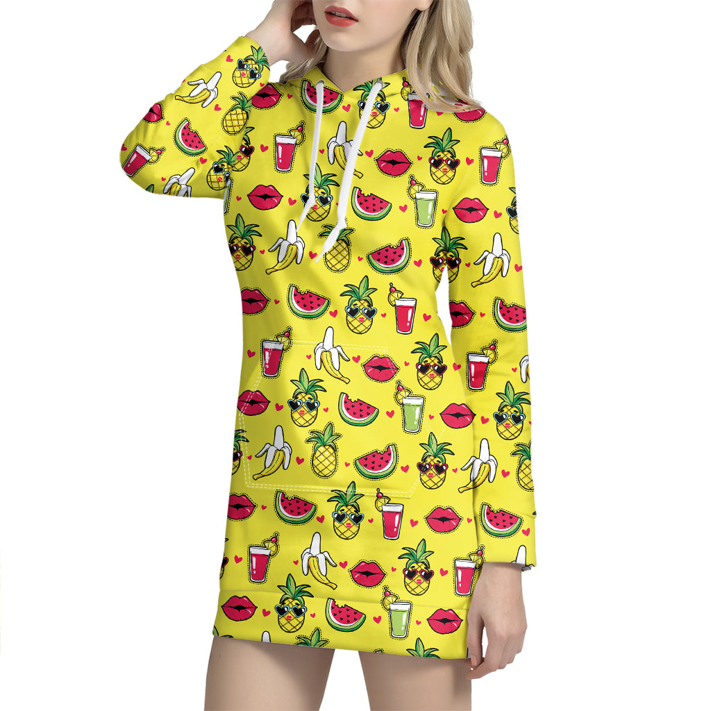 Cartoon Tropical Pattern Print Hoodie Dress