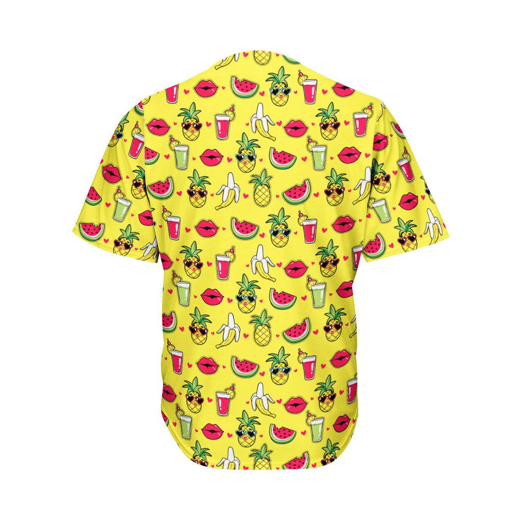 Cartoon Tropical Pattern Print Men's Baseball Jersey