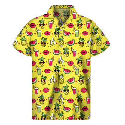 Cartoon Tropical Pattern Print Men's Short Sleeve Shirt