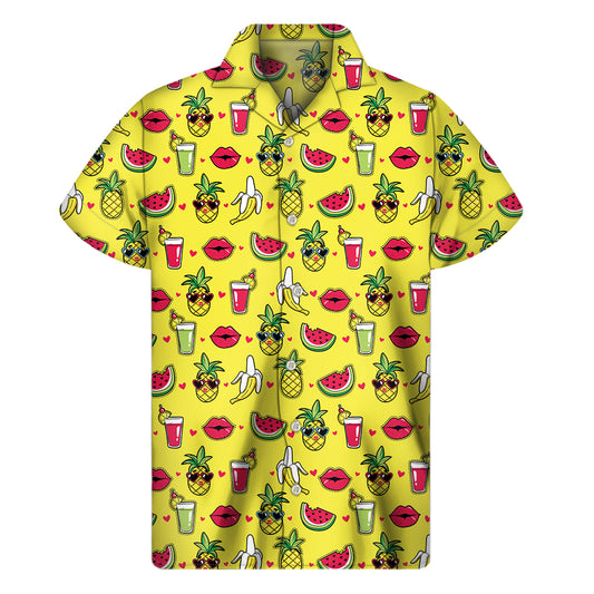 Cartoon Tropical Pattern Print Men's Short Sleeve Shirt