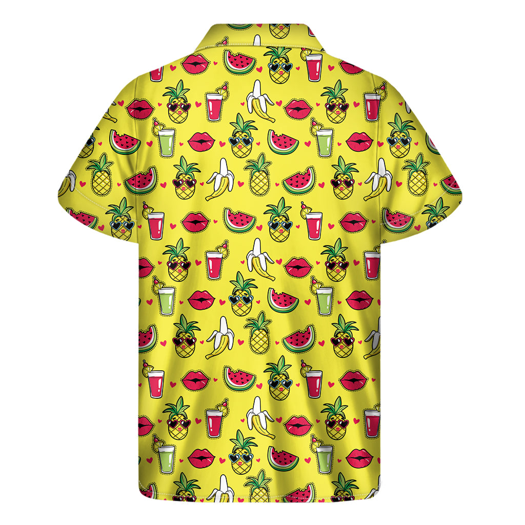 Cartoon Tropical Pattern Print Men's Short Sleeve Shirt