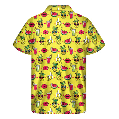 Cartoon Tropical Pattern Print Men's Short Sleeve Shirt
