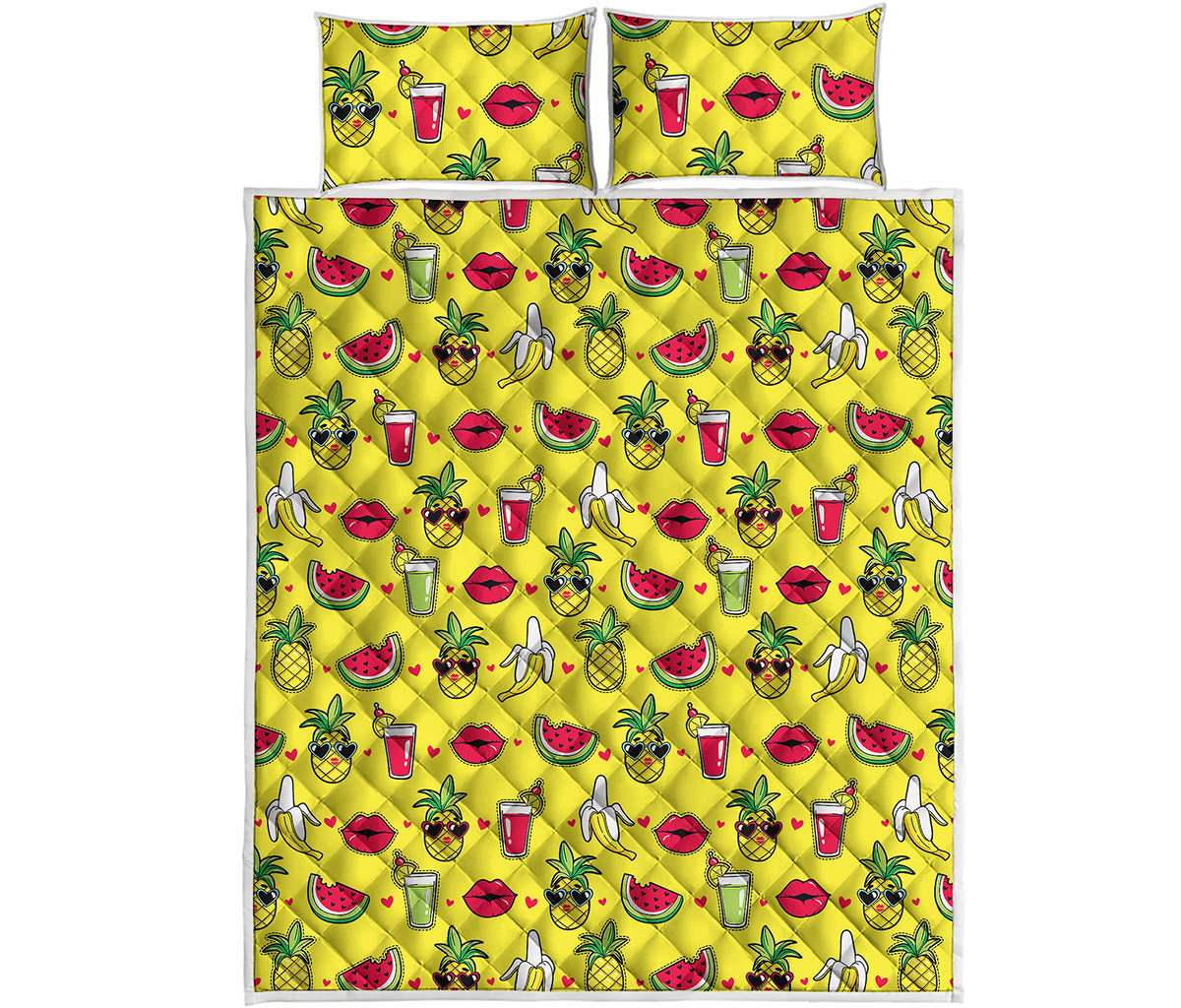 Cartoon Tropical Pattern Print Quilt Bed Set