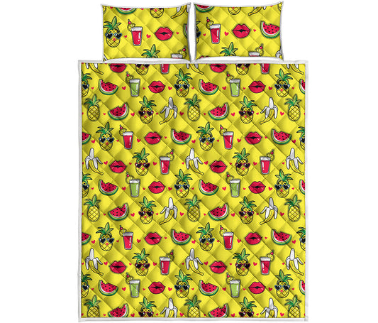 Cartoon Tropical Pattern Print Quilt Bed Set