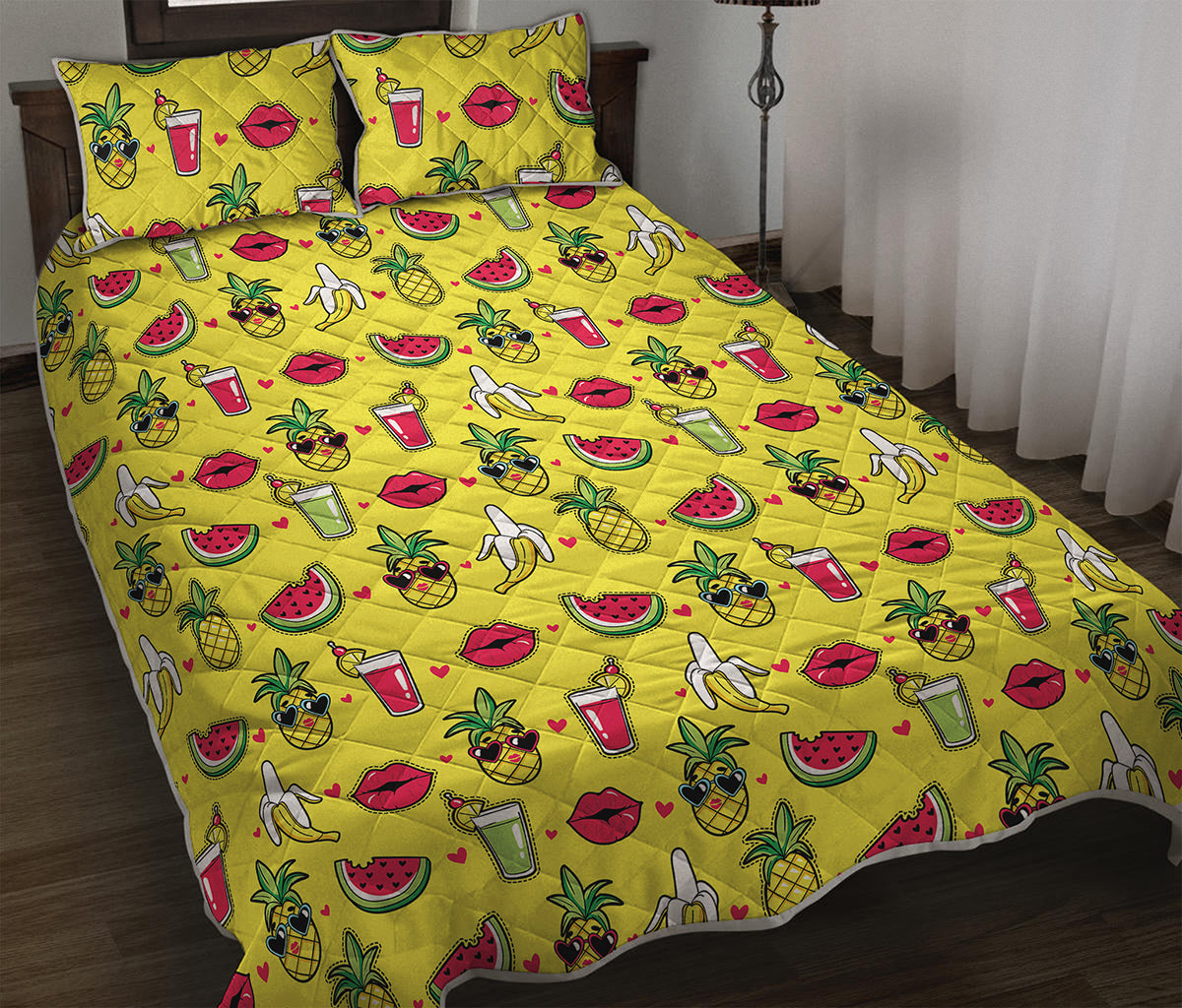 Cartoon Tropical Pattern Print Quilt Bed Set