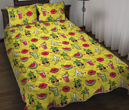 Cartoon Tropical Pattern Print Quilt Bed Set
