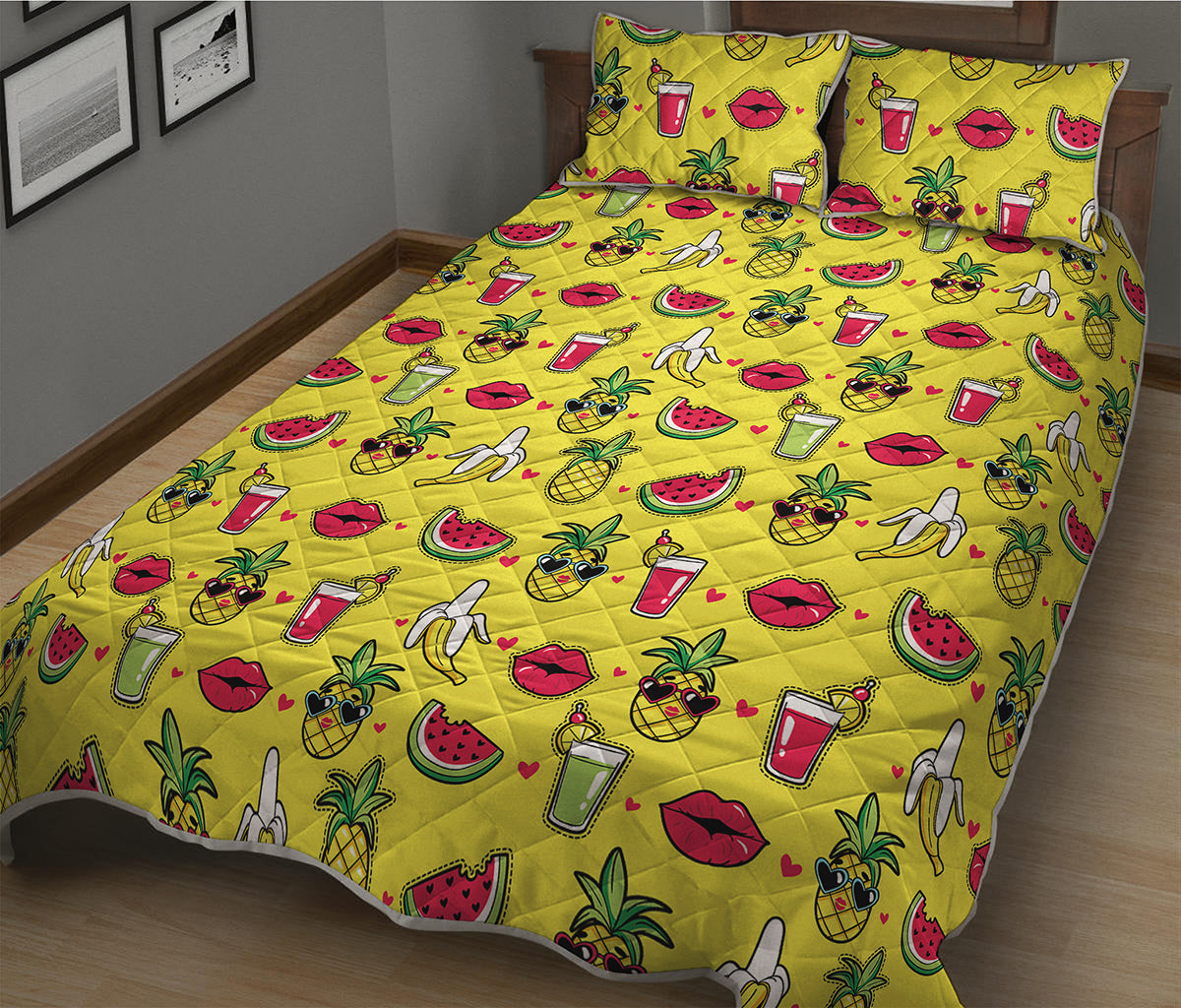 Cartoon Tropical Pattern Print Quilt Bed Set