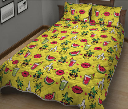 Cartoon Tropical Pattern Print Quilt Bed Set