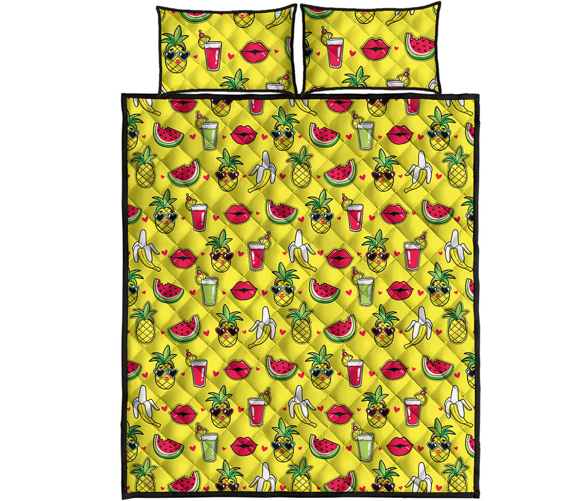 Cartoon Tropical Pattern Print Quilt Bed Set