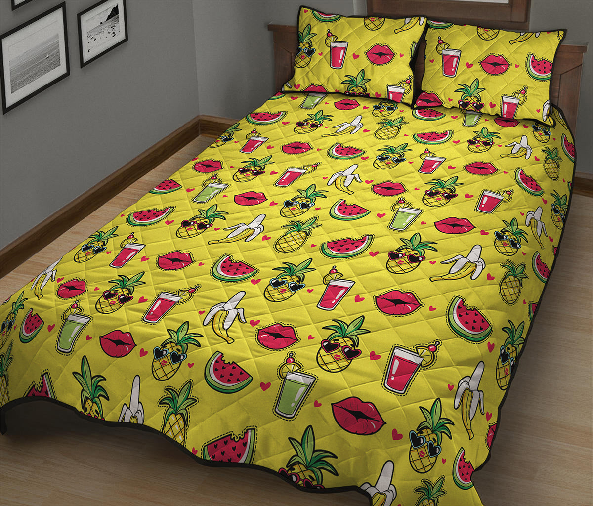 Cartoon Tropical Pattern Print Quilt Bed Set