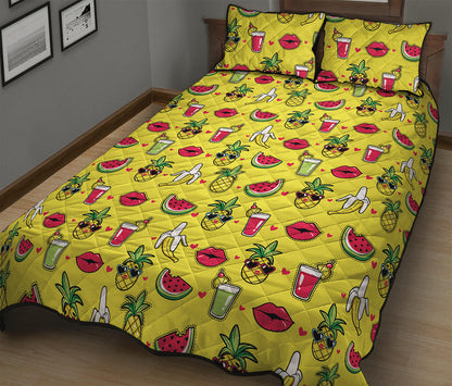 Cartoon Tropical Pattern Print Quilt Bed Set