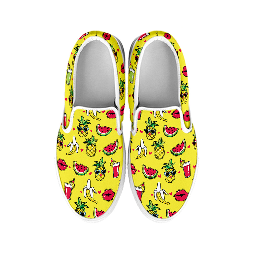Cartoon Tropical Pattern Print White Slip On Shoes