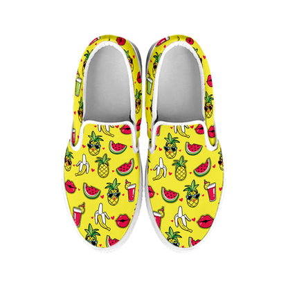 Cartoon Tropical Pattern Print White Slip On Shoes